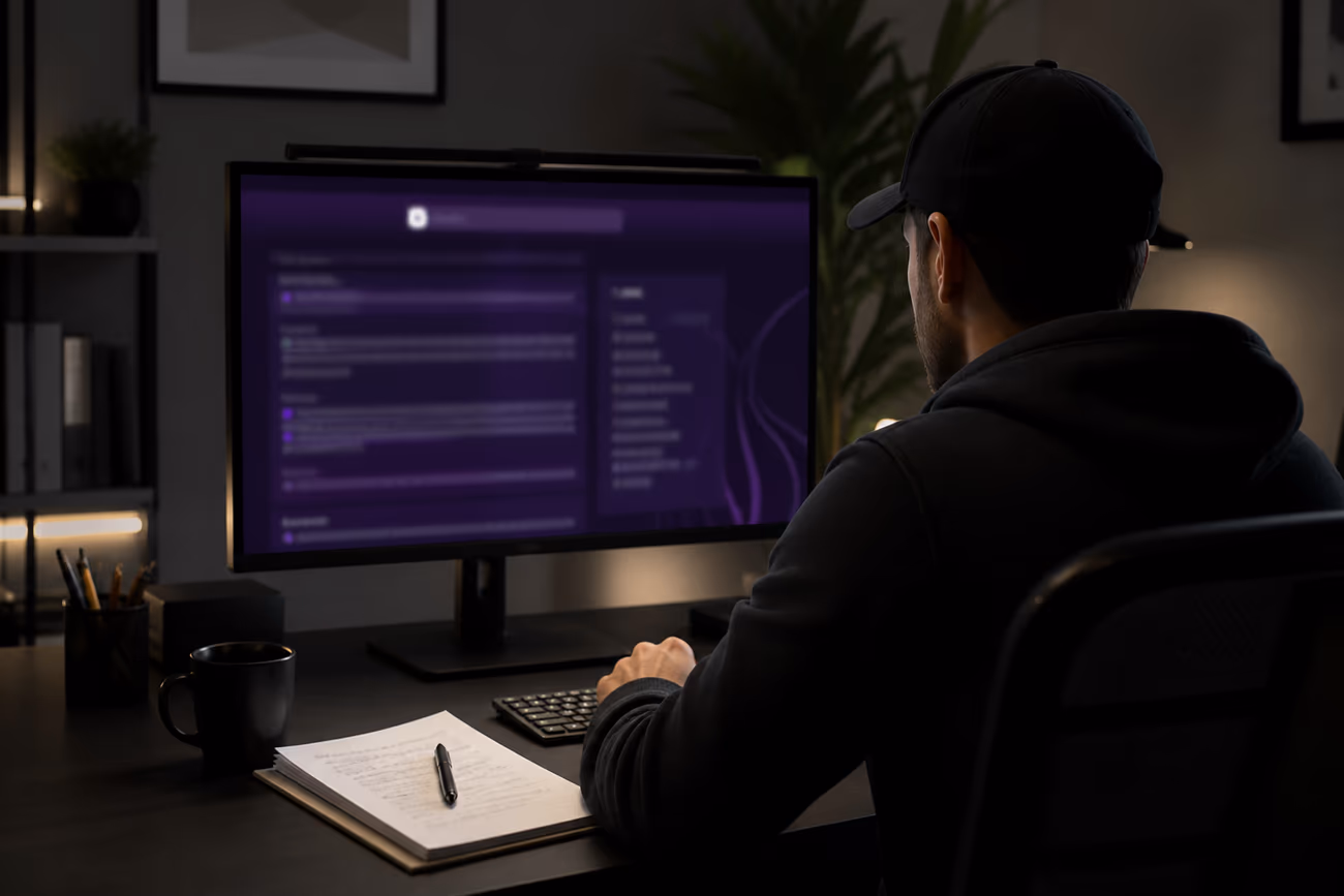 A user examining various dark web search engines on a desktop, representing the journey through the Tor network.