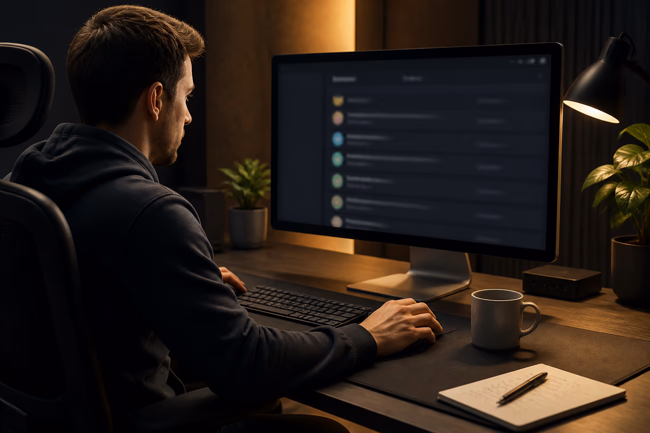 A user exploring verified .onion sites on a desktop, showcasing a modern workspace atmosphere.